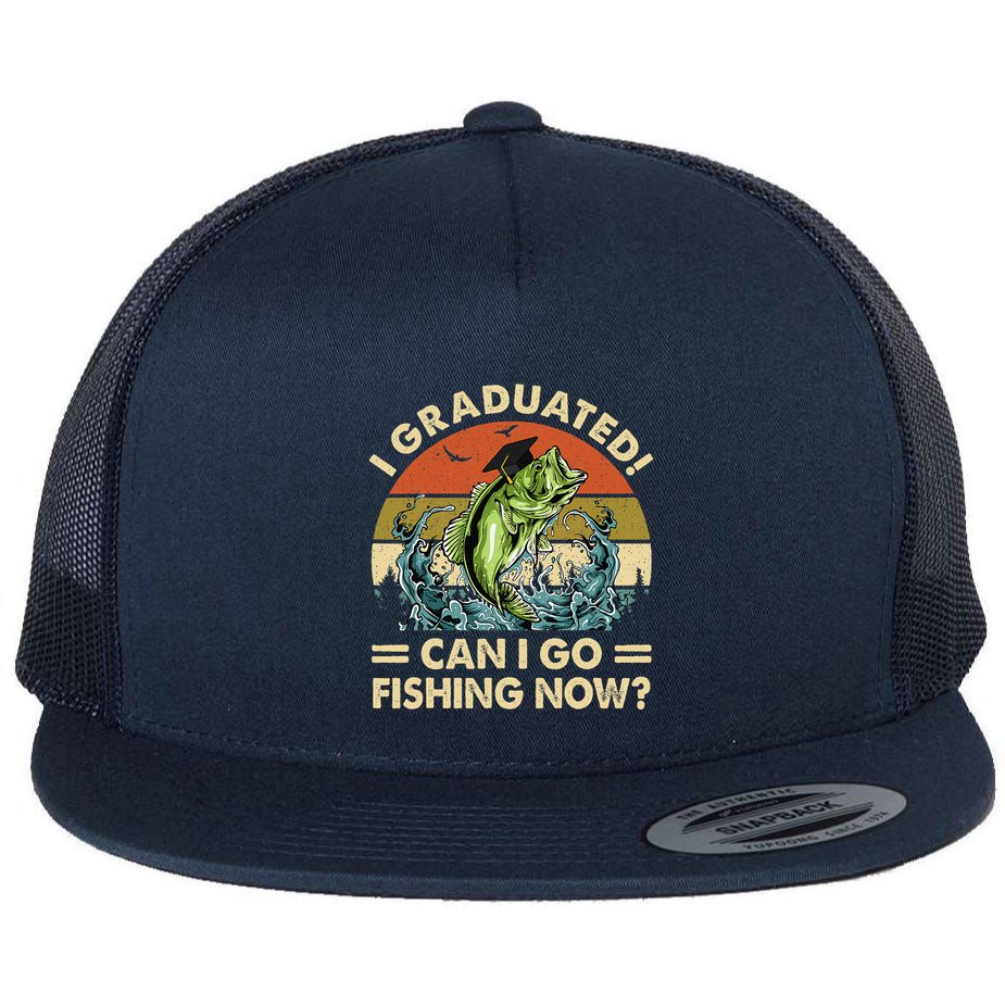 Retro I Graduated Can I Go Fishing Now Cute Graduation Flat Bill Trucker Hat