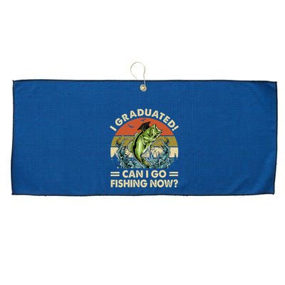 Retro I Graduated Can I Go Fishing Now Cute Graduation Large Microfiber Waffle Golf Towel