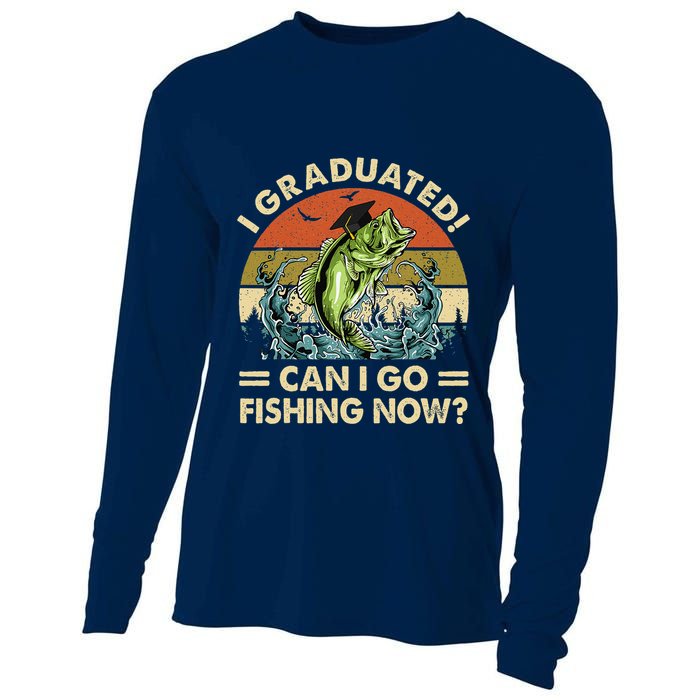 Retro I Graduated Can I Go Fishing Now Cute Graduation Cooling Performance Long Sleeve Crew