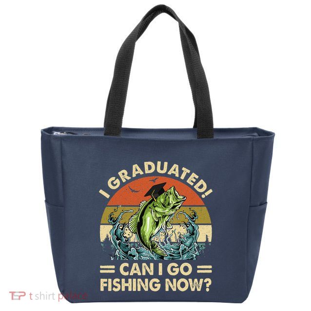 Retro I Graduated Can I Go Fishing Now Cute Graduation Zip Tote Bag