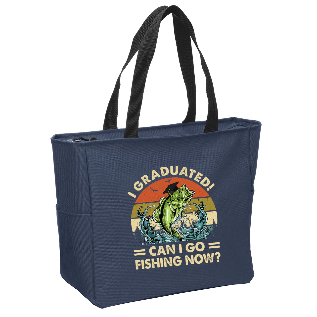 Retro I Graduated Can I Go Fishing Now Cute Graduation Zip Tote Bag