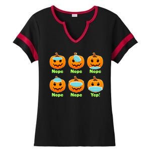 Right And Wrong Way To Wear Masks Pumpkins Ladies Halftime Notch Neck Tee