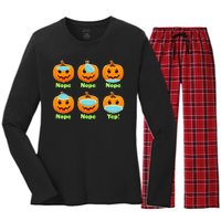 Right And Wrong Way To Wear Masks Pumpkins Women's Long Sleeve Flannel Pajama Set 