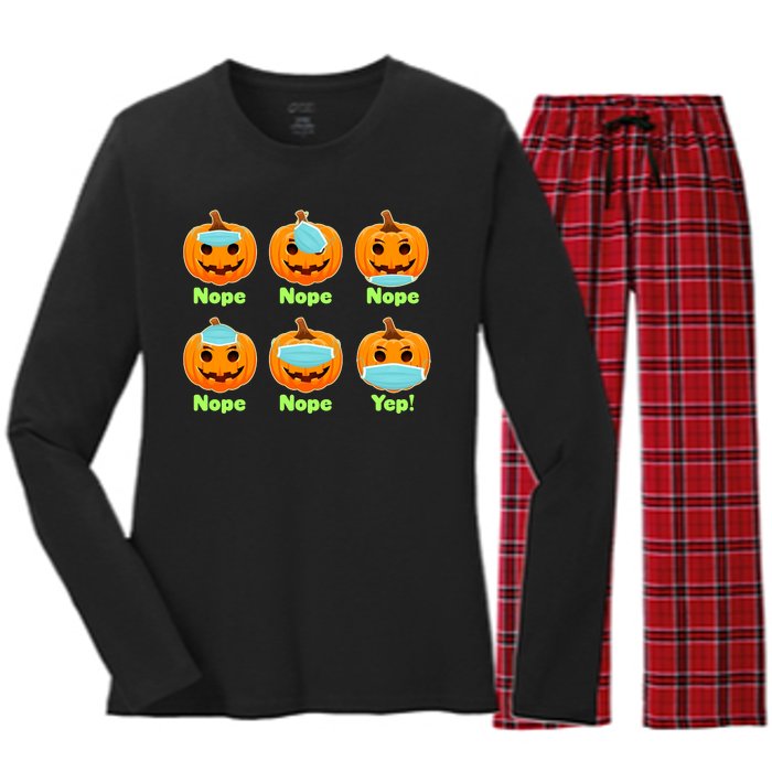 Right And Wrong Way To Wear Masks Pumpkins Women's Long Sleeve Flannel Pajama Set 