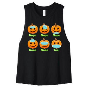 Right And Wrong Way To Wear Masks Pumpkins Women's Racerback Cropped Tank