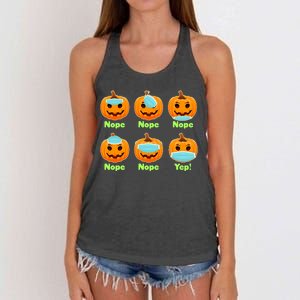 Right And Wrong Way To Wear Masks Pumpkins Women's Knotted Racerback Tank