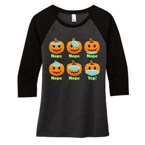 Right And Wrong Way To Wear Masks Pumpkins Women's Tri-Blend 3/4-Sleeve Raglan Shirt