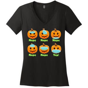 Right And Wrong Way To Wear Masks Pumpkins Women's V-Neck T-Shirt