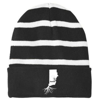 Rhode Island Home Roots State Map Love Pride Gift Striped Beanie with Solid Band