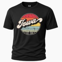 Retro Iowa Home State IA Cool 70s Style Sunset Cooling Performance Crew T-Shirt