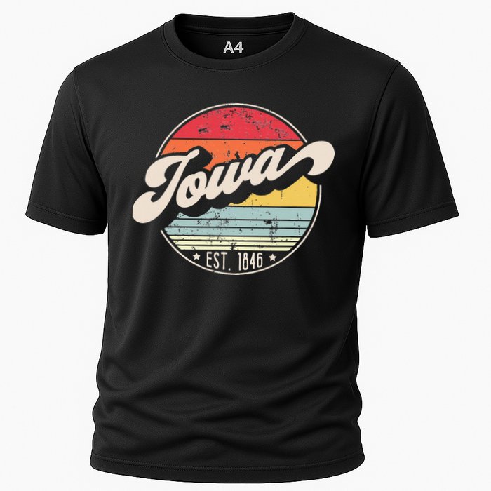 Retro Iowa Home State IA Cool 70s Style Sunset Cooling Performance Crew T-Shirt