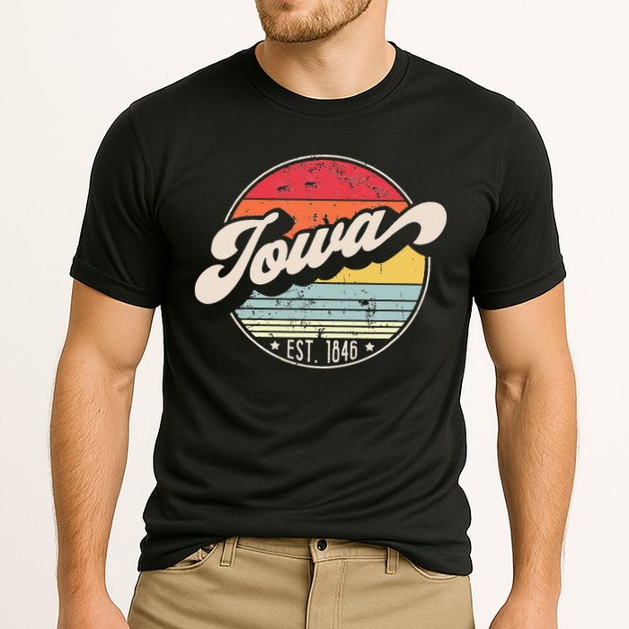 Retro Iowa Home State IA Cool 70s Style Sunset Cooling Performance Crew T-Shirt