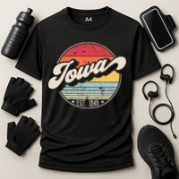 Retro Iowa Home State IA Cool 70s Style Sunset Cooling Performance Crew T-Shirt