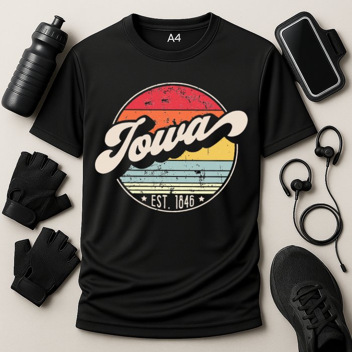 Retro Iowa Home State IA Cool 70s Style Sunset Cooling Performance Crew T-Shirt