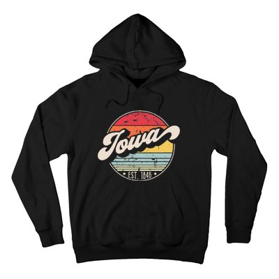 Retro Iowa Home State IA Cool 70s Style Sunset Hoodie