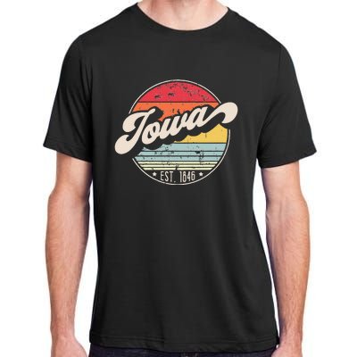 Retro Iowa Home State IA Cool 70s Style Sunset Adult ChromaSoft Performance T-Shirt