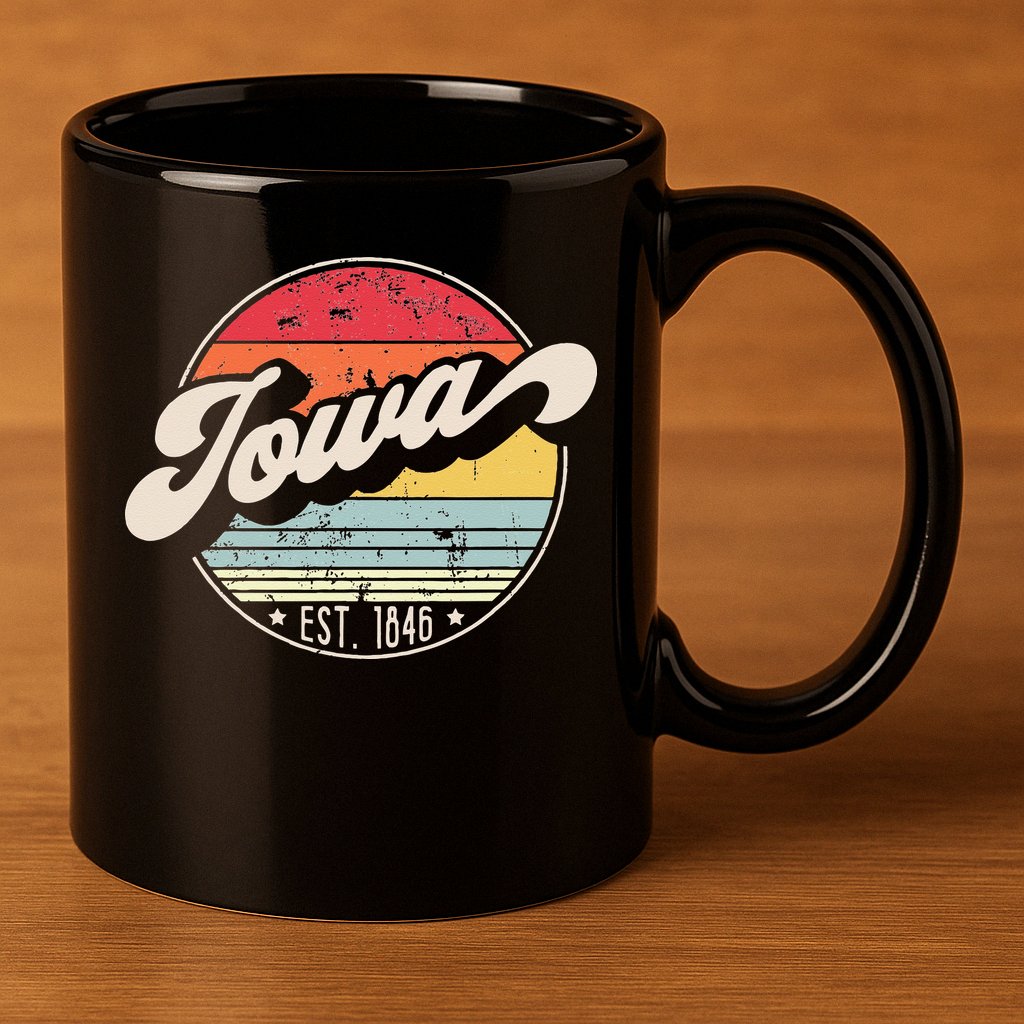 Retro Iowa Home State IA Cool 70s Style Sunset 11oz C Handle Ceramic Mug