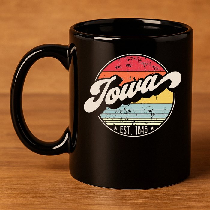 Retro Iowa Home State IA Cool 70s Style Sunset 11oz C Handle Ceramic Mug