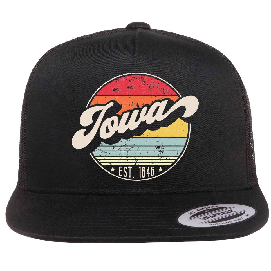 Retro Iowa Home State IA Cool 70s Style Sunset Flat Bill Trucker Hat