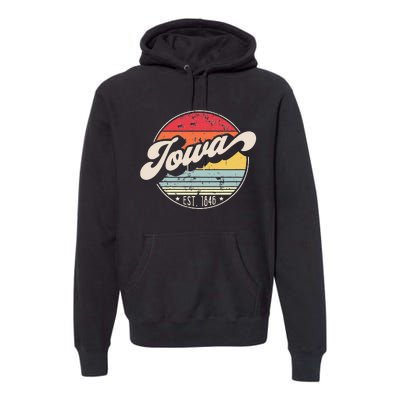 Retro Iowa Home State IA Cool 70s Style Sunset Premium Hoodie