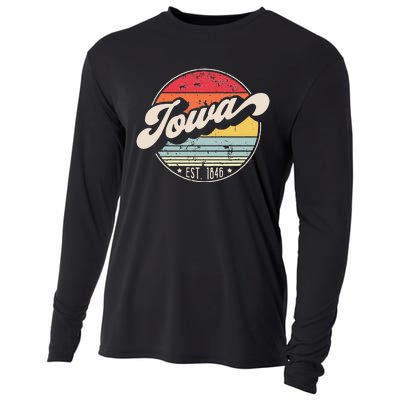 Retro Iowa Home State IA Cool 70s Style Sunset Cooling Performance Long Sleeve Crew