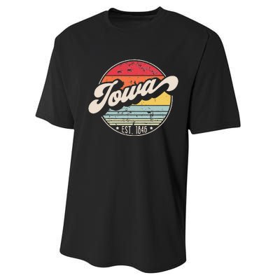 Retro Iowa Home State IA Cool 70s Style Sunset Performance Sprint T-Shirt