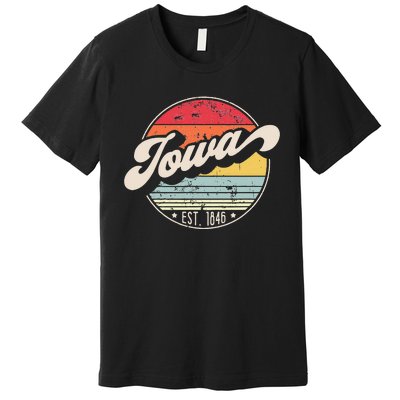 Retro Iowa Home State IA Cool 70s Style Sunset Premium T-Shirt