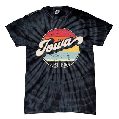 Retro Iowa Home State IA Cool 70s Style Sunset Tie-Dye T-Shirt