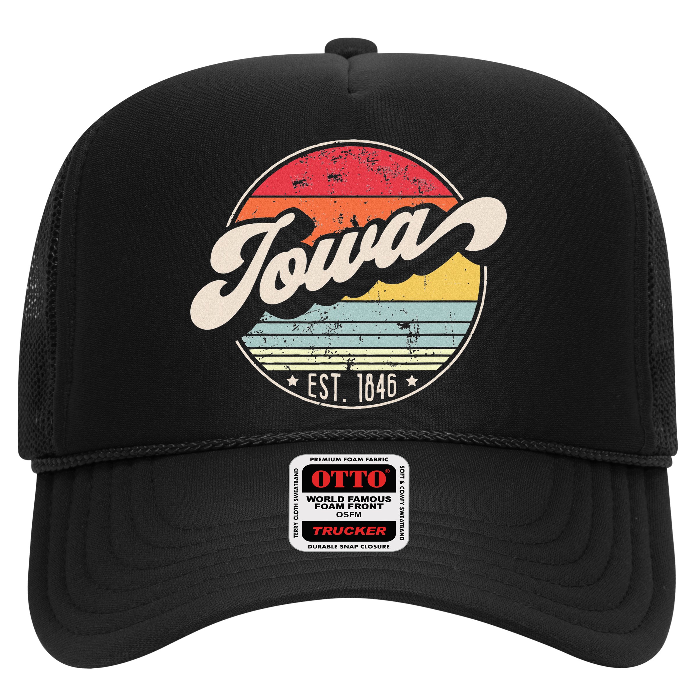 Retro Iowa Home State IA Cool 70s Style Sunset Hat