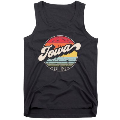 Retro Iowa Home State IA Cool 70s Style Sunset Tank Top