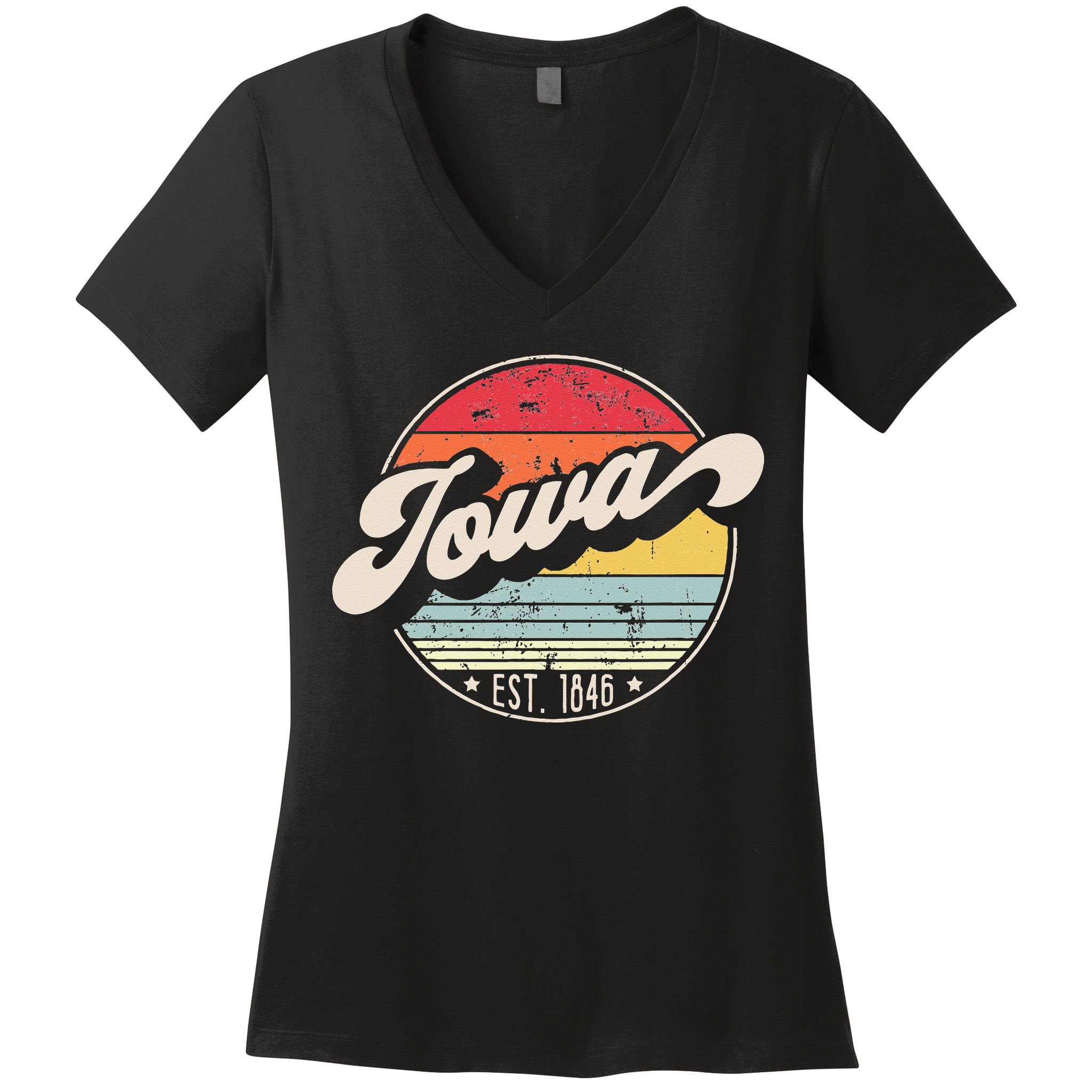 Retro Iowa Home State IA Cool 70s Style Sunset Women's V-Neck T-Shirt
