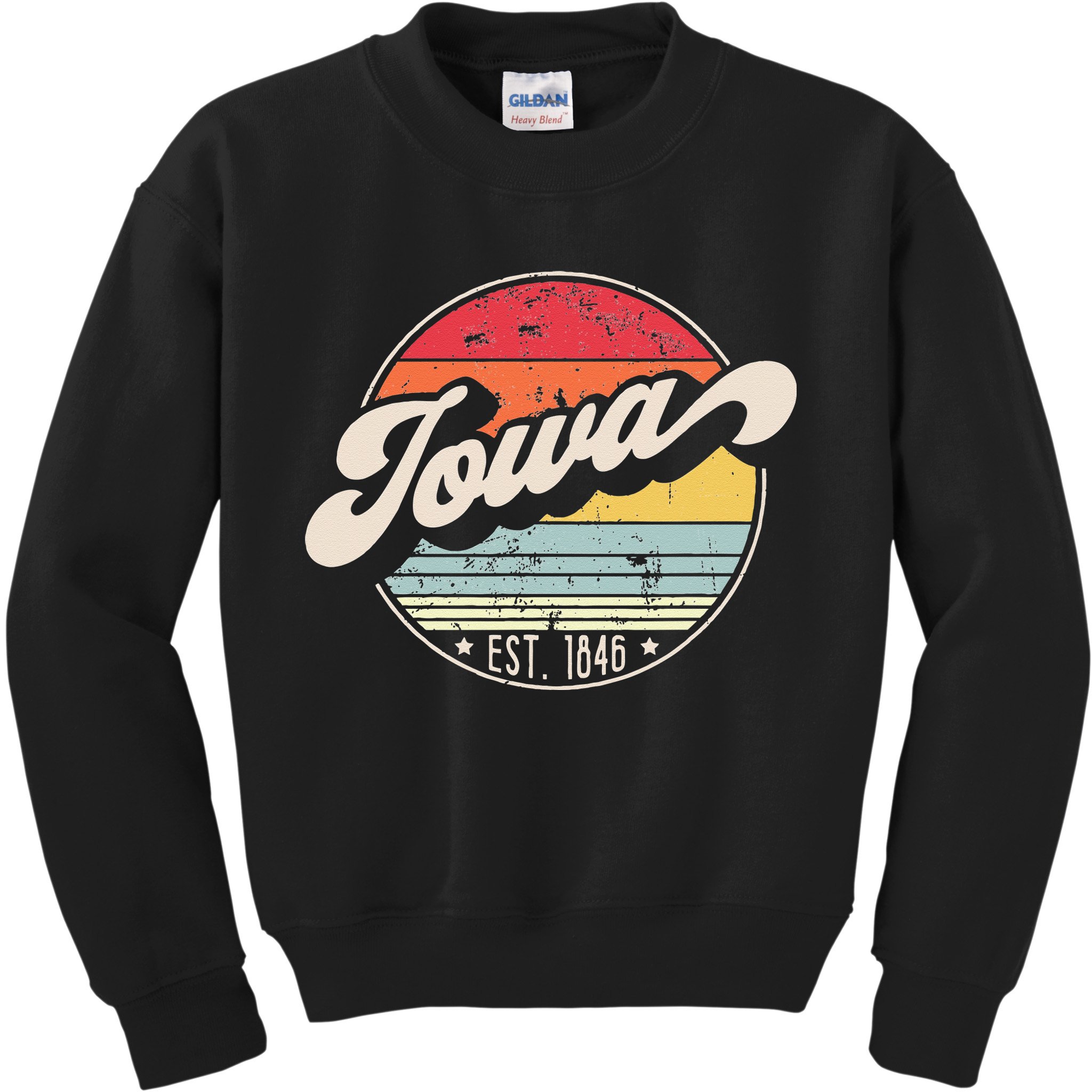 Retro Iowa Home State IA Cool 70s Style Sunset Kids Sweatshirt