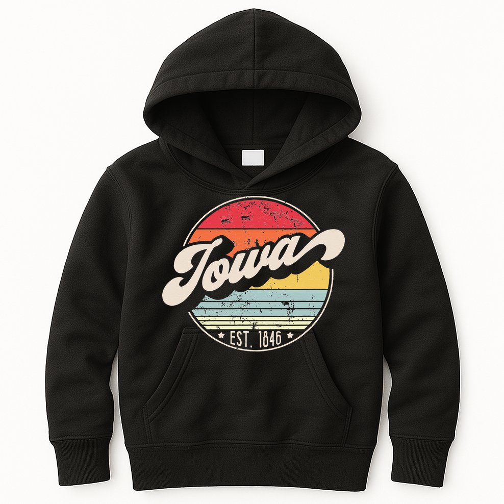Retro Iowa Home State IA Cool 70s Style Sunset Kids Hoodie
