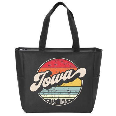 Retro Iowa Home State IA Cool 70s Style Sunset Zip Tote Bag