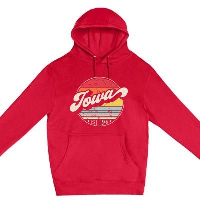 Retro Iowa Home State IA Cool 70s Style Sunset Premium Pullover Hoodie