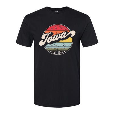 Retro Iowa Home State IA Cool 70s Style Sunset Softstyle CVC T-Shirt