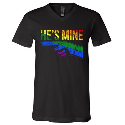 Retro I'm His He's Mine Gay Couples Im His Hes Mine Hes Mine V-Neck T-Shirt