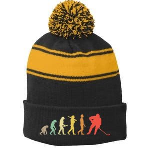 Retro Ice Hockey Evolution Gift For Ice Hockey Players Stripe Pom Pom Beanie