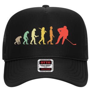 Retro Ice Hockey Evolution Gift For Ice Hockey Players High Crown Mesh Back Trucker Hat