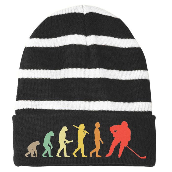 Retro Ice Hockey Evolution Gift For Ice Hockey Players Striped Beanie with Solid Band