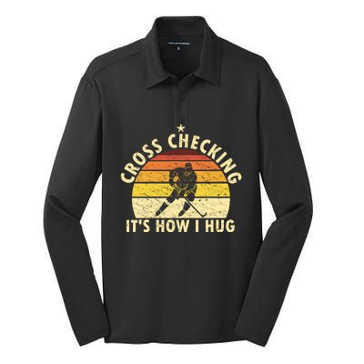 Retro Ice Hockey Player Funny Hockey Game Gift Silk Touch Performance Long Sleeve Polo