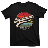 Retro Indiana Home State In Cool 70s Style Sunset T-Shirt