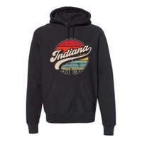 Retro Indiana Home State In Cool 70s Style Sunset Premium Hoodie