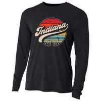 Retro Indiana Home State In Cool 70s Style Sunset Cooling Performance Long Sleeve Crew