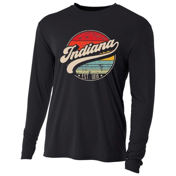 Retro Indiana Home State In Cool 70s Style Sunset Cooling Performance Long Sleeve Crew