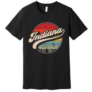 Retro Indiana Home State In Cool 70s Style Sunset Premium T-Shirt