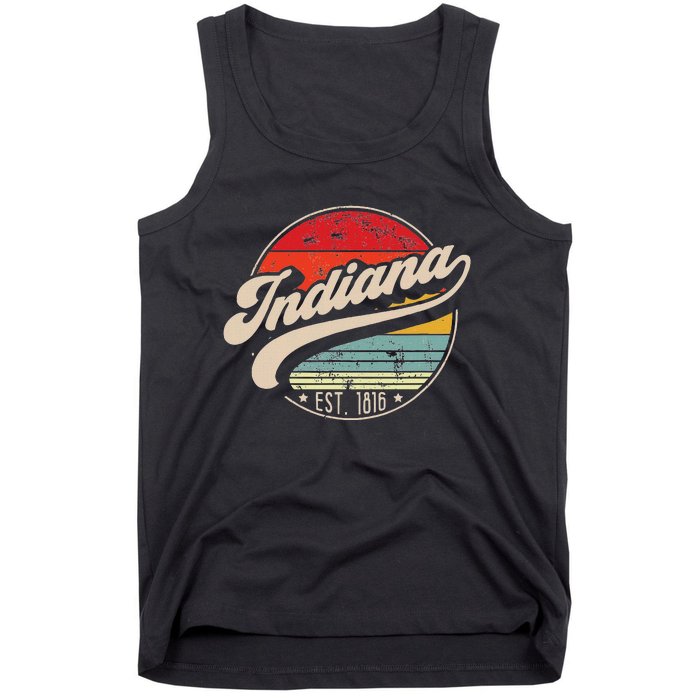 Retro Indiana Home State In Cool 70s Style Sunset Tank Top