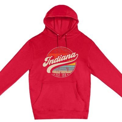 Retro Indiana Home State In Cool 70s Style Sunset Premium Pullover Hoodie