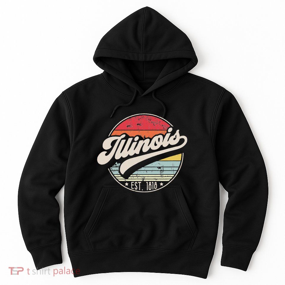 Retro Illinois Home State Il Cool 70s Style Sunset Hoodie