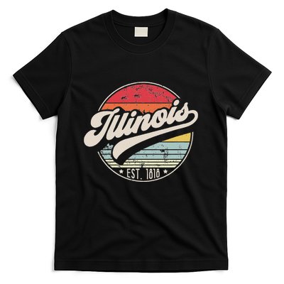 Retro Illinois Home State Il Cool 70s Style Sunset T-Shirt